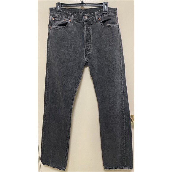 VTG 90s Levis 501 Jeans Mens 34x34 Black Straight Leg Button Fly USA Denim - Picture 1 of 14